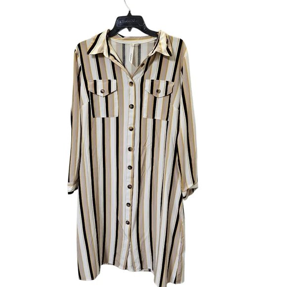 NY Collection Striped Button-Down Shirt Dress Size L - Picture 1 of 13
